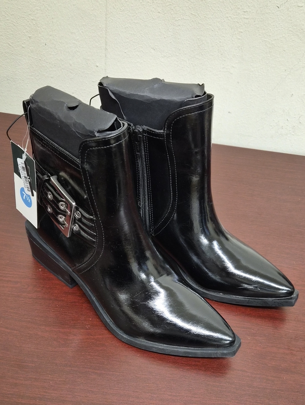 wild fable Black Patent Pointed Ankle Boots with Buckle Accent Size 7.5